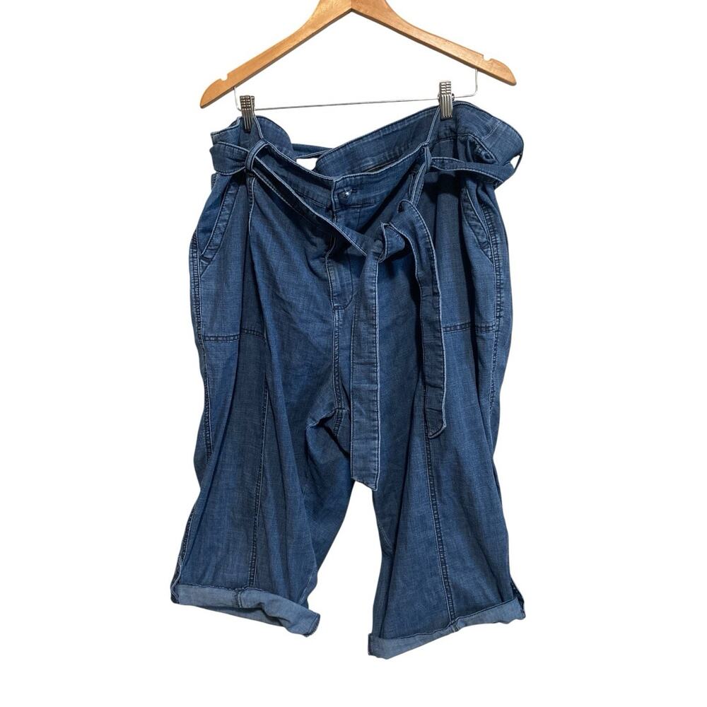 Lane Bryant Paperbag Waist Tie Pedal Capris Blue Pants Plus Size 26 NWT Cuffed